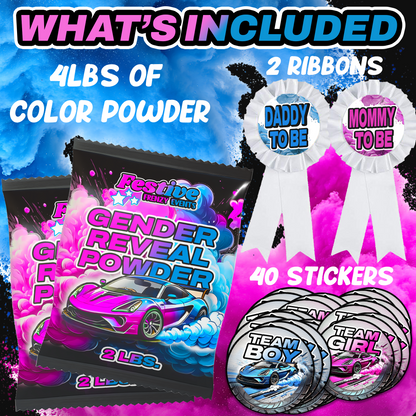 Blackout Gender Reveal Burnout Powder Kit - Blue - 4lbs of Powder + 2 Ribbons & 40 Stickers