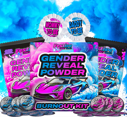 Blackout Gender Reveal Burnout Powder Kit - Blue - 4lbs of Powder + 2 Ribbons & 40 Stickers